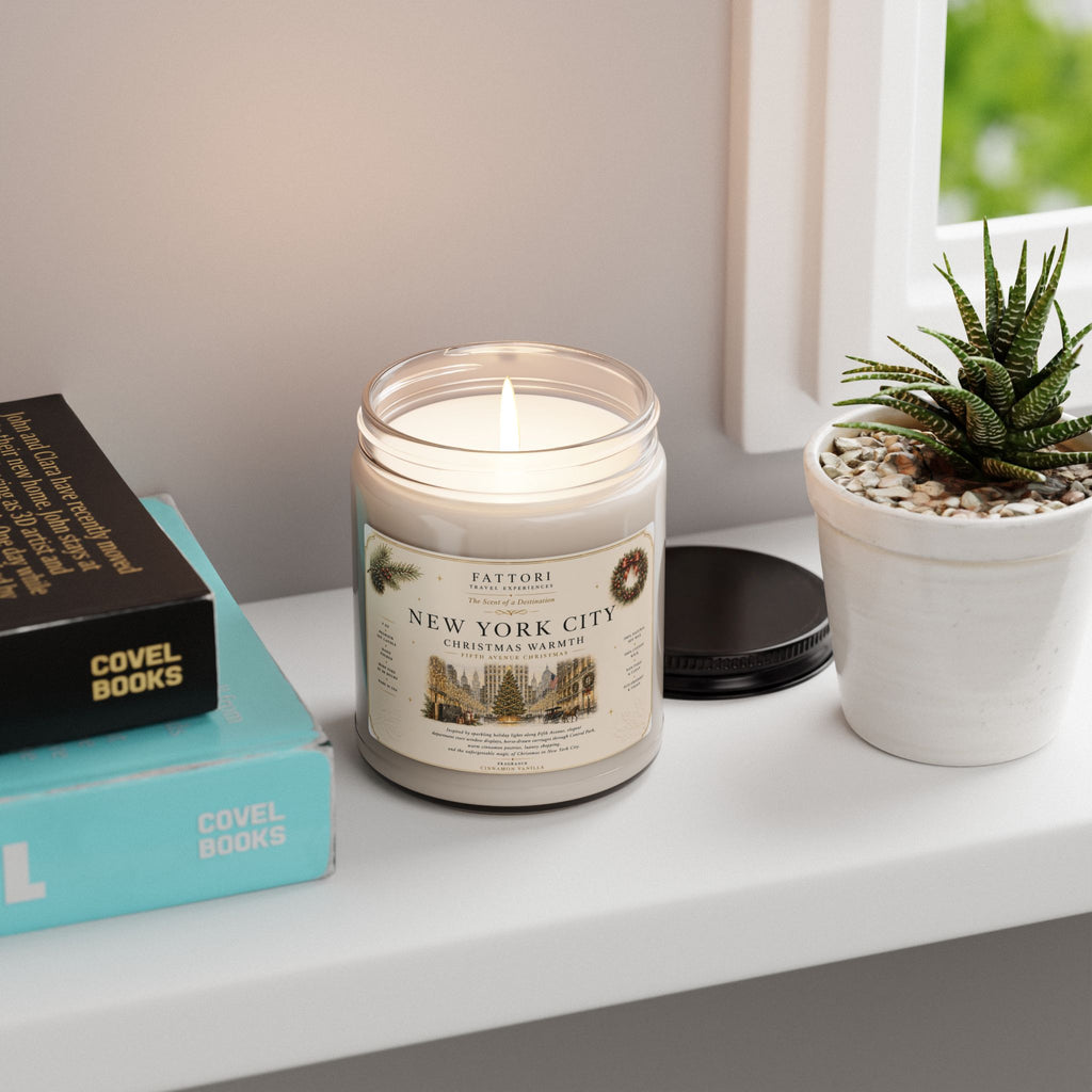 Luxury New York Christmas Soy Candle | Cinnamon Vanilla | 9oz Travel Candle