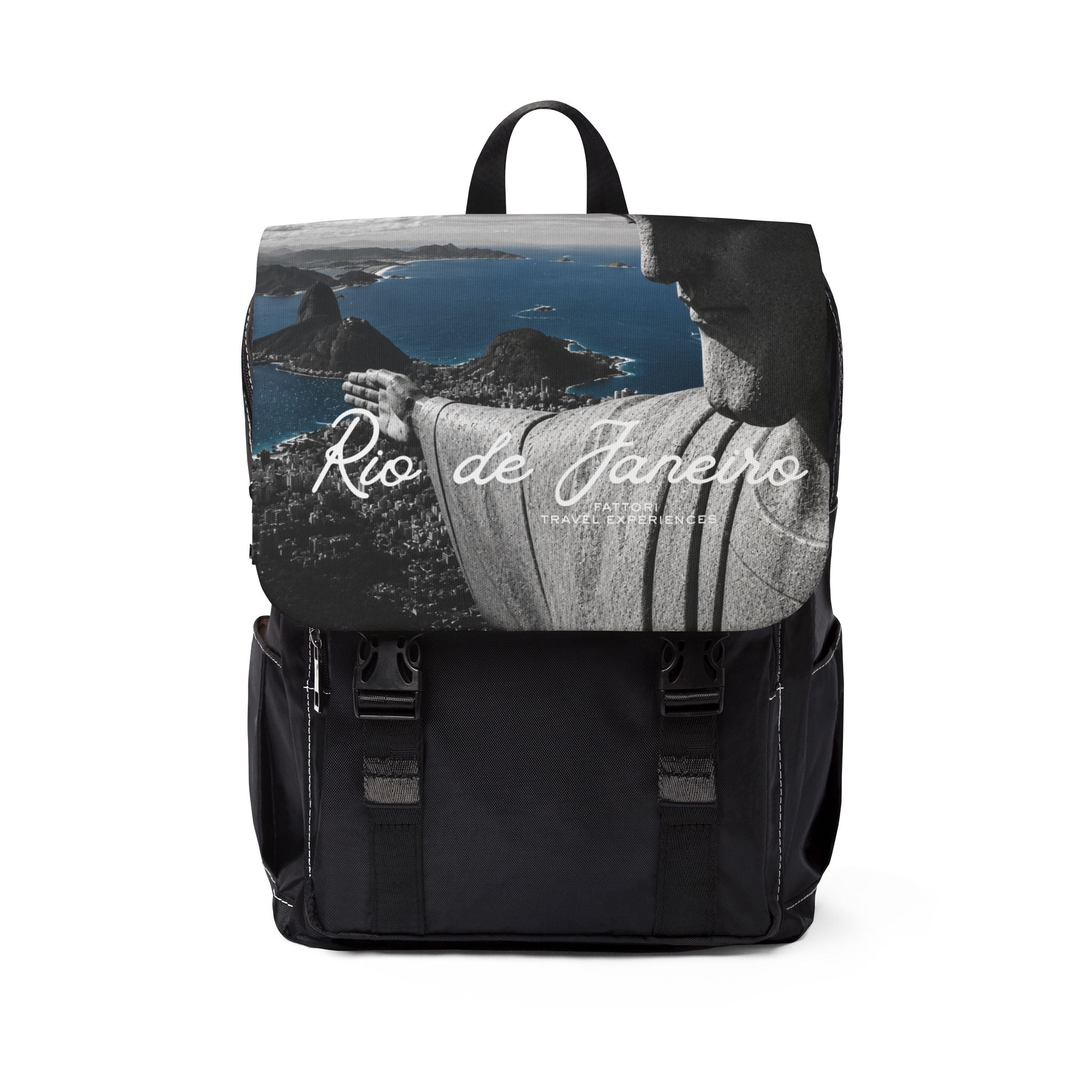 Luxury Rio de Janeiro Black & White Backpack | Premium Oxford Canvas Travel Backpack