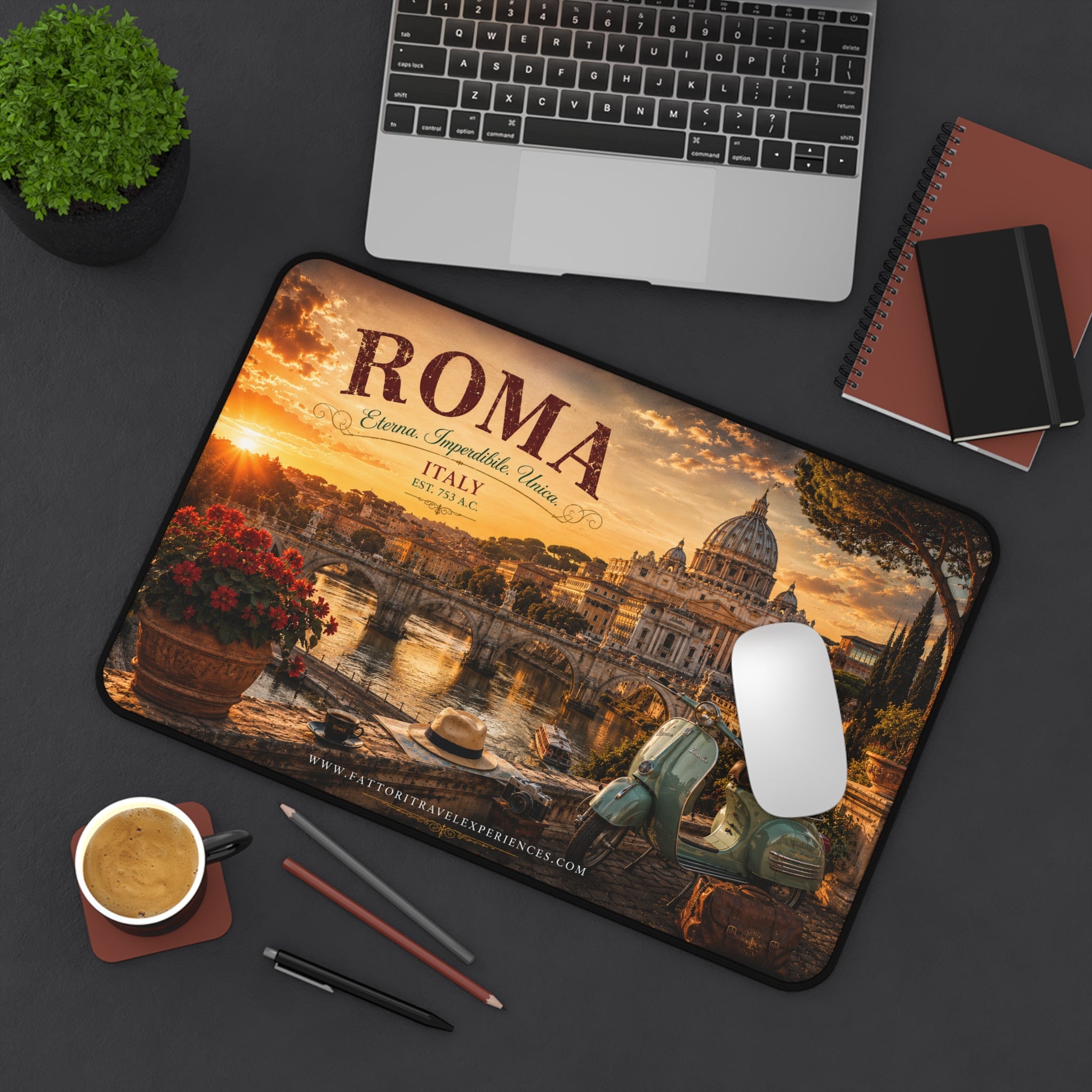 Roma Vintage Travel Desk Mat — Scenic Rome Keyboard Mouse Pad