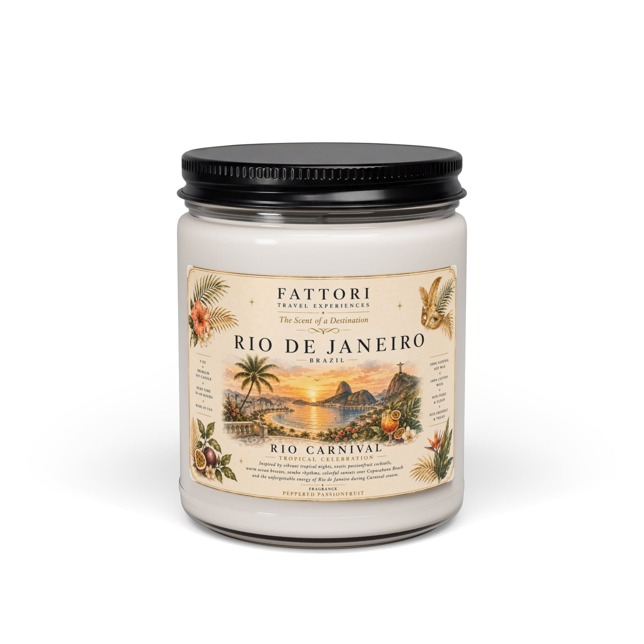 Luxury Rio Carnival Soy Candle | Peppered Passionfruit | 9oz Travel Candle
