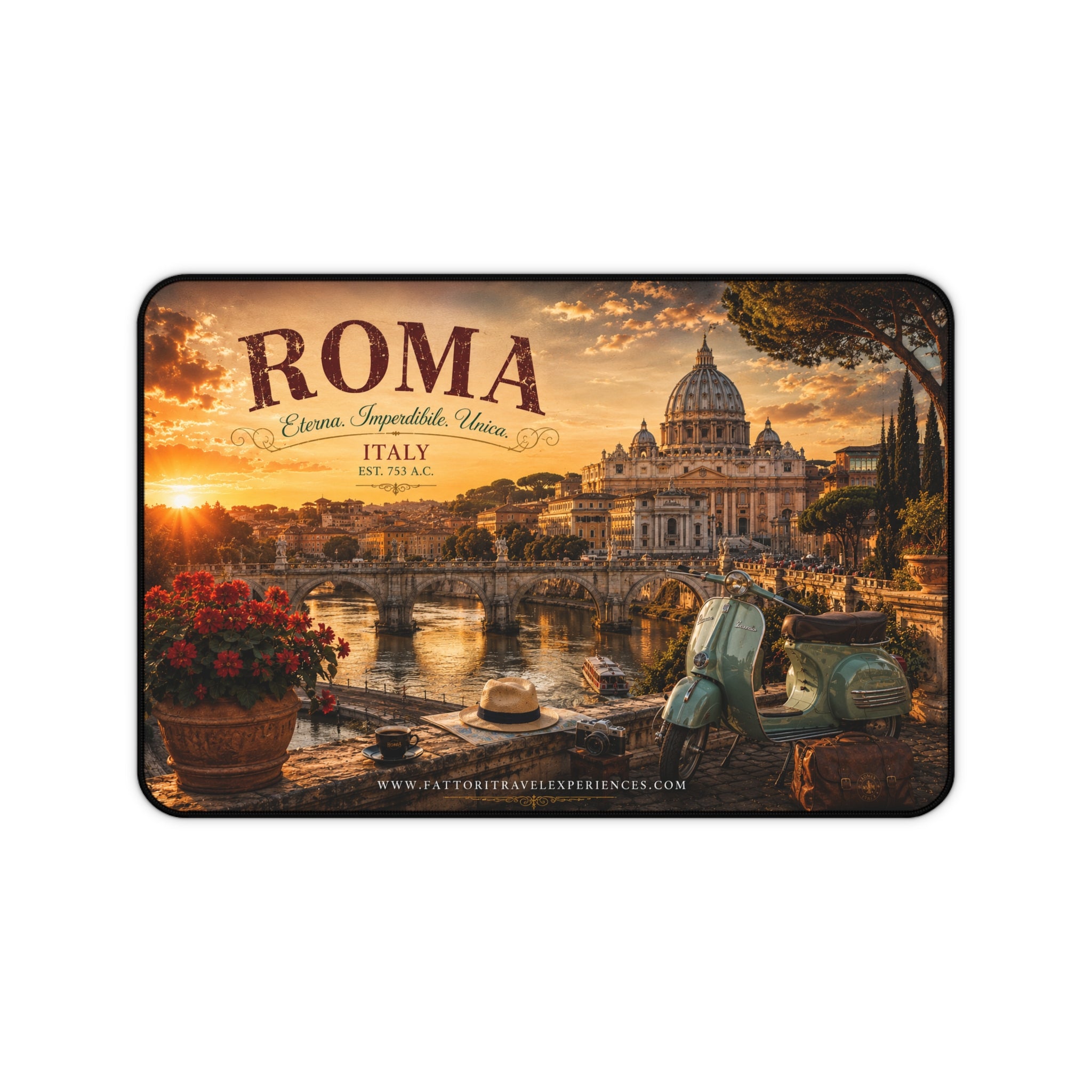 Roma Vintage Travel Desk Mat — Scenic Rome Keyboard Mouse Pad