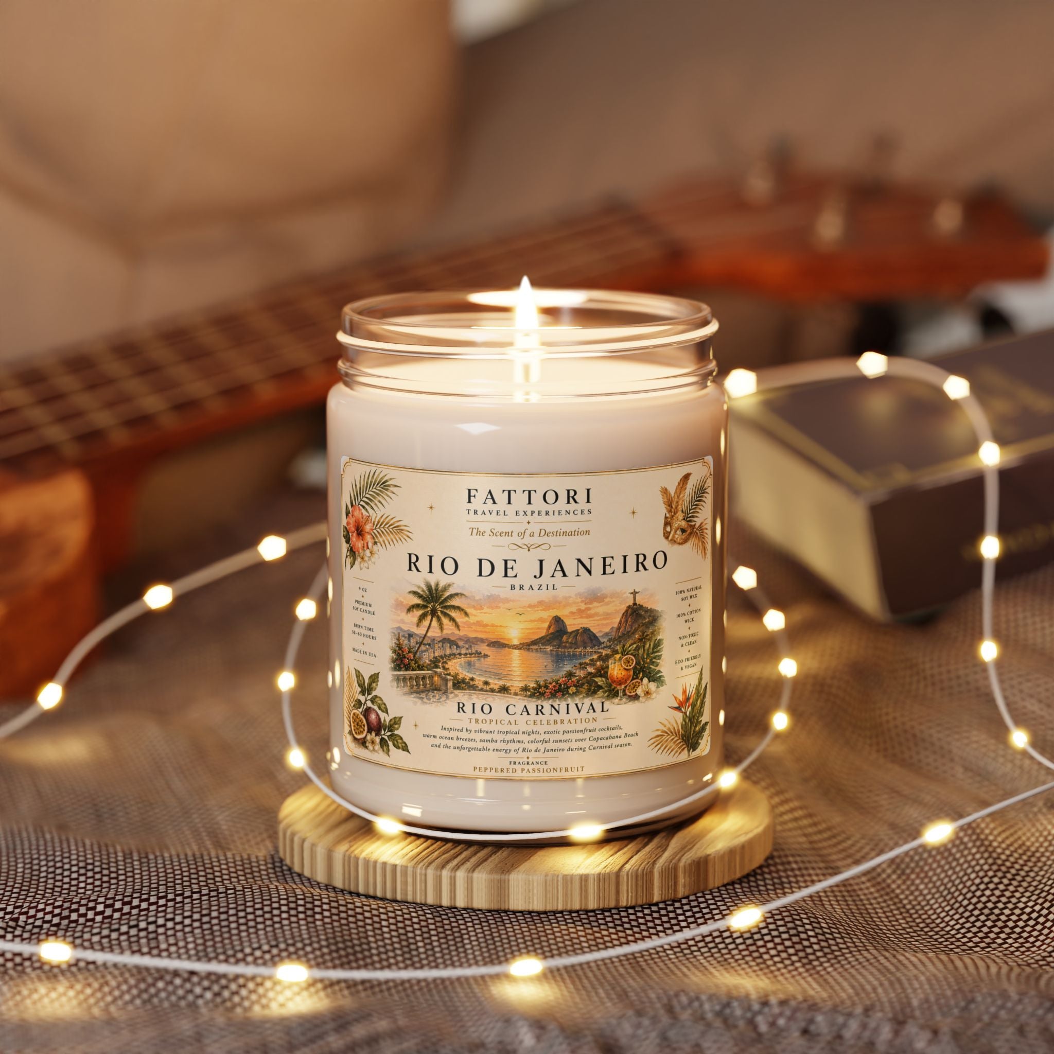 Luxury Rio Carnival Soy Candle | Peppered Passionfruit | 9oz Travel Candle