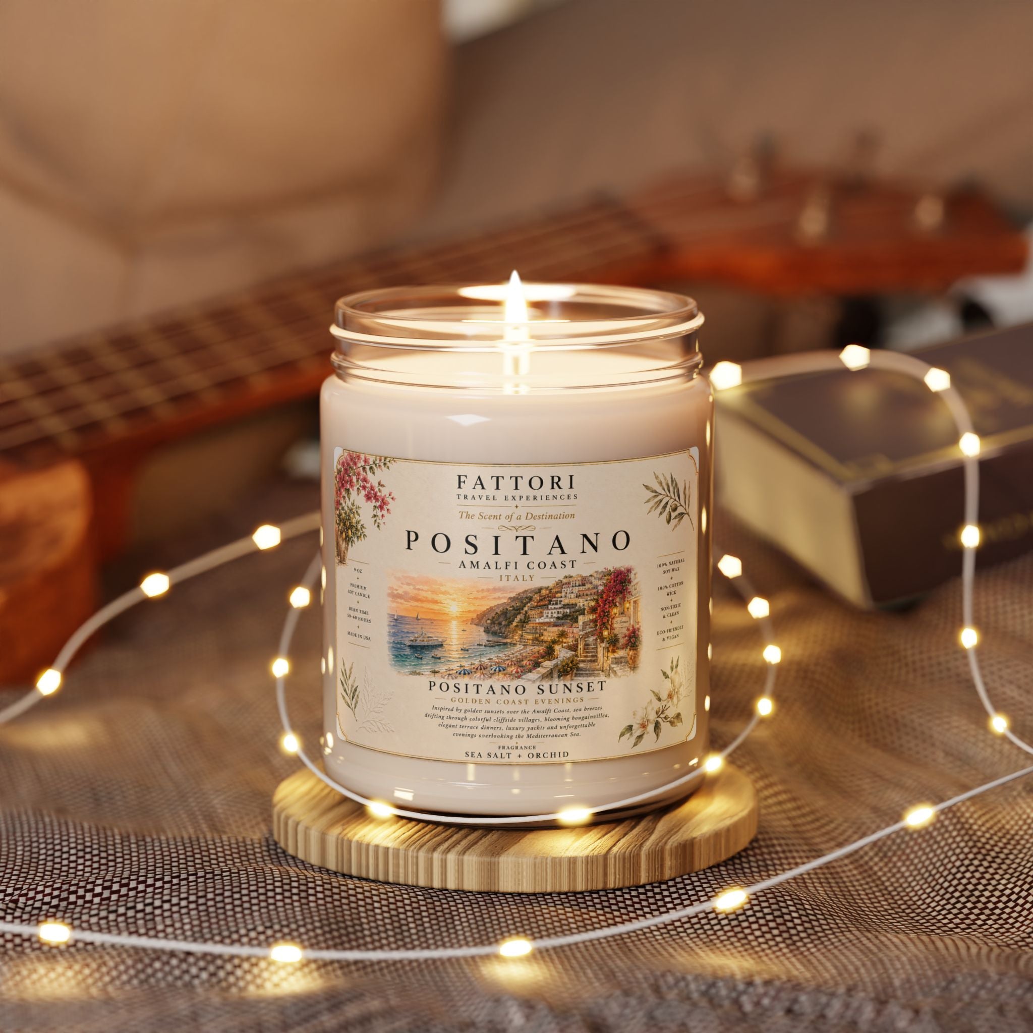 Luxury Positano Sunset Soy Candle | Sea Salt + Orchid | 9oz Travel Candle