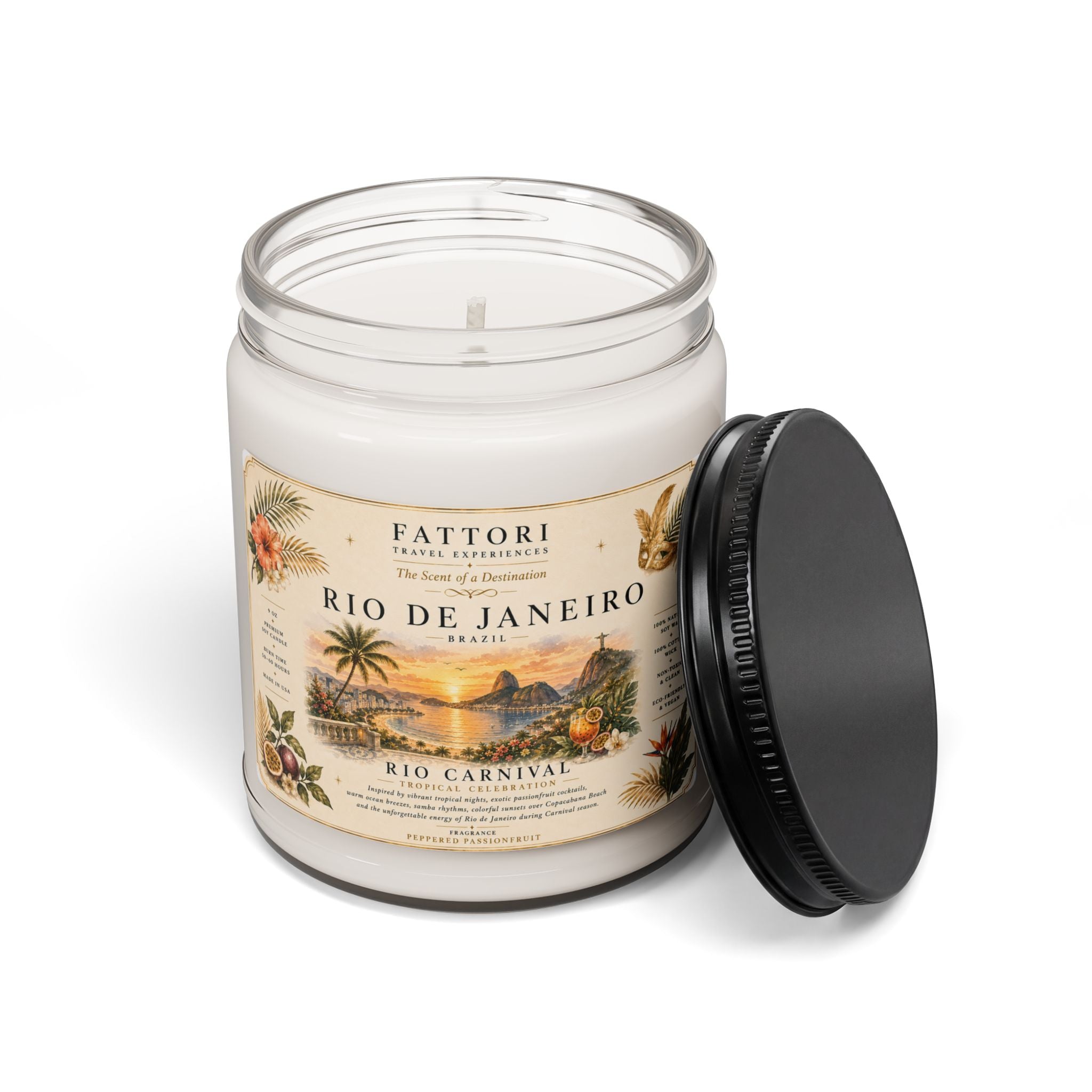 Luxury Rio Carnival Soy Candle | Peppered Passionfruit | 9oz Travel Candle