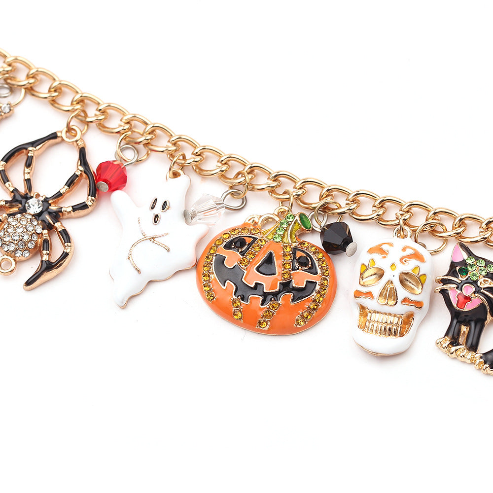 Halloween Charm Bracelet – Pumpkin, Ghost & Spider October Jewelry