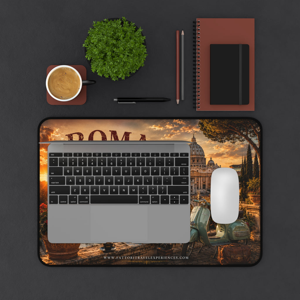 Roma Vintage Travel Desk Mat — Scenic Rome Keyboard Mouse Pad