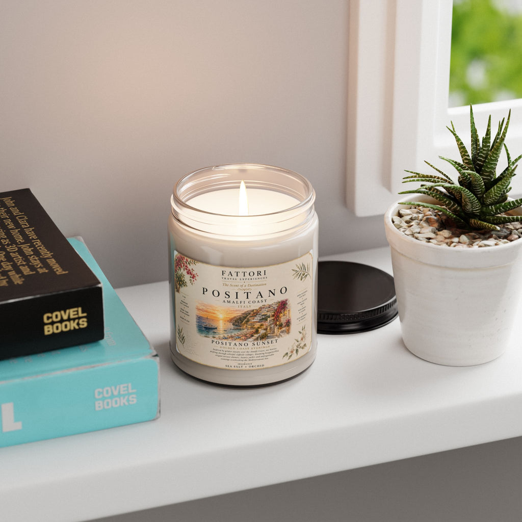Luxury Positano Sunset Soy Candle | Sea Salt + Orchid | 9oz Travel Candle