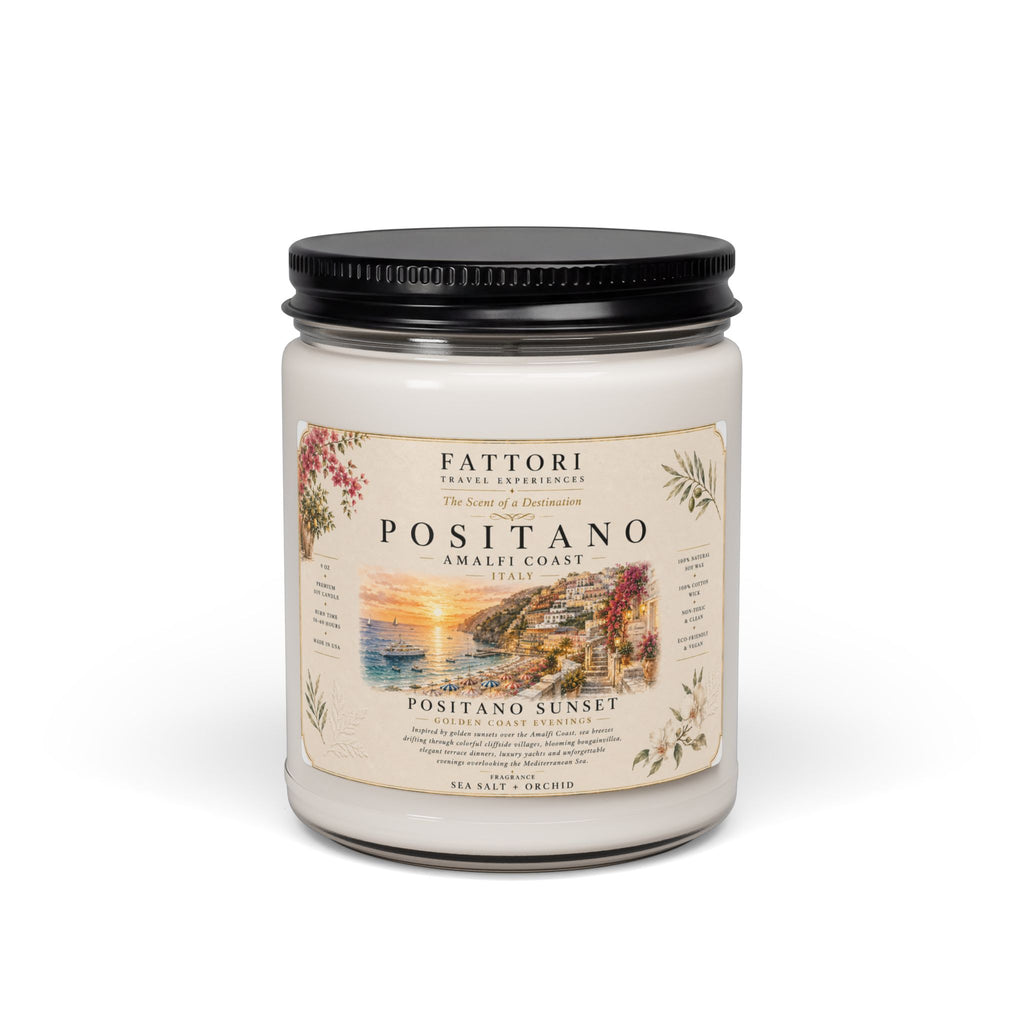 Luxury Positano Sunset Soy Candle | Sea Salt + Orchid | 9oz Travel Candle