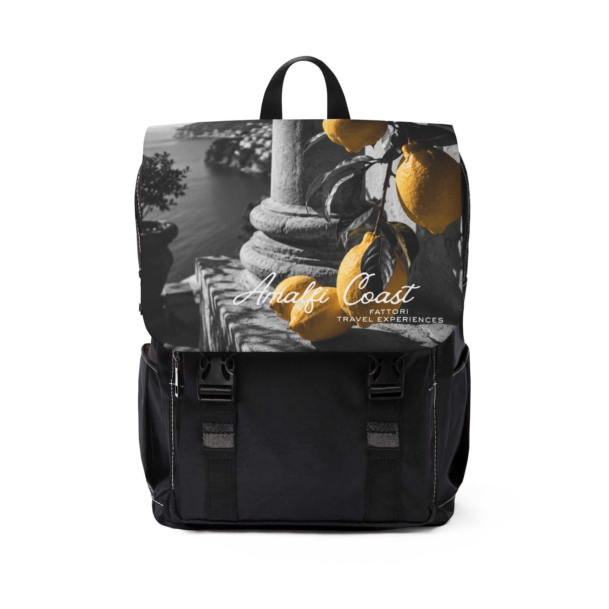 Luxury Amalfi Coast Backpack | Black & White Collection | Premium Oxford Canvas Travel Backpack