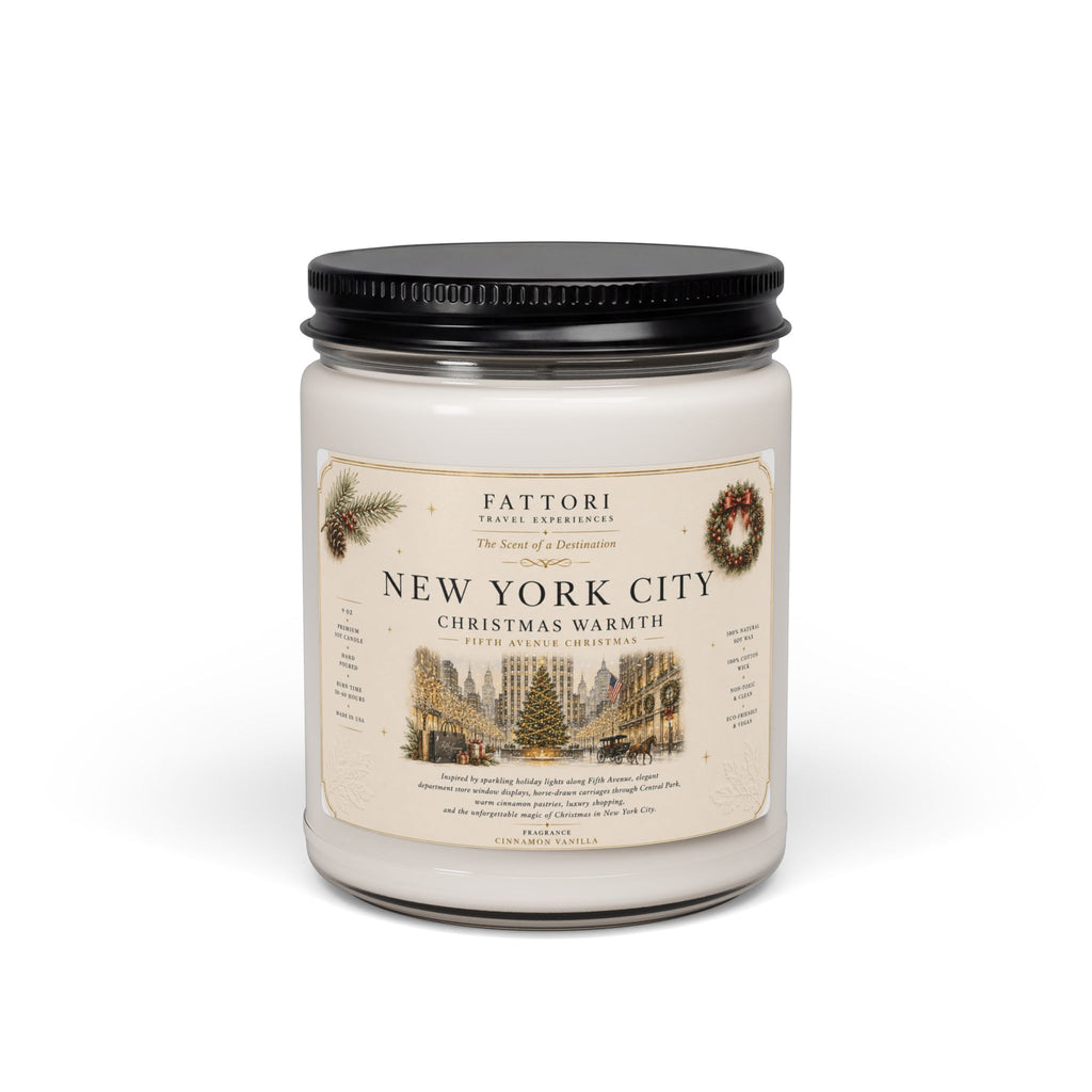 Luxury New York Christmas Soy Candle | Cinnamon Vanilla | 9oz Travel Candle