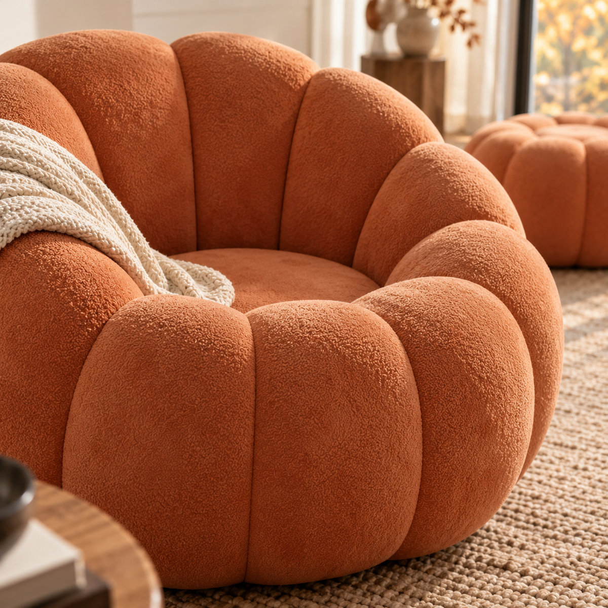 Autumn Cloud Pumpkin Lounge Chair & Ottoman – Rust Brown, additional product view 5 of 5