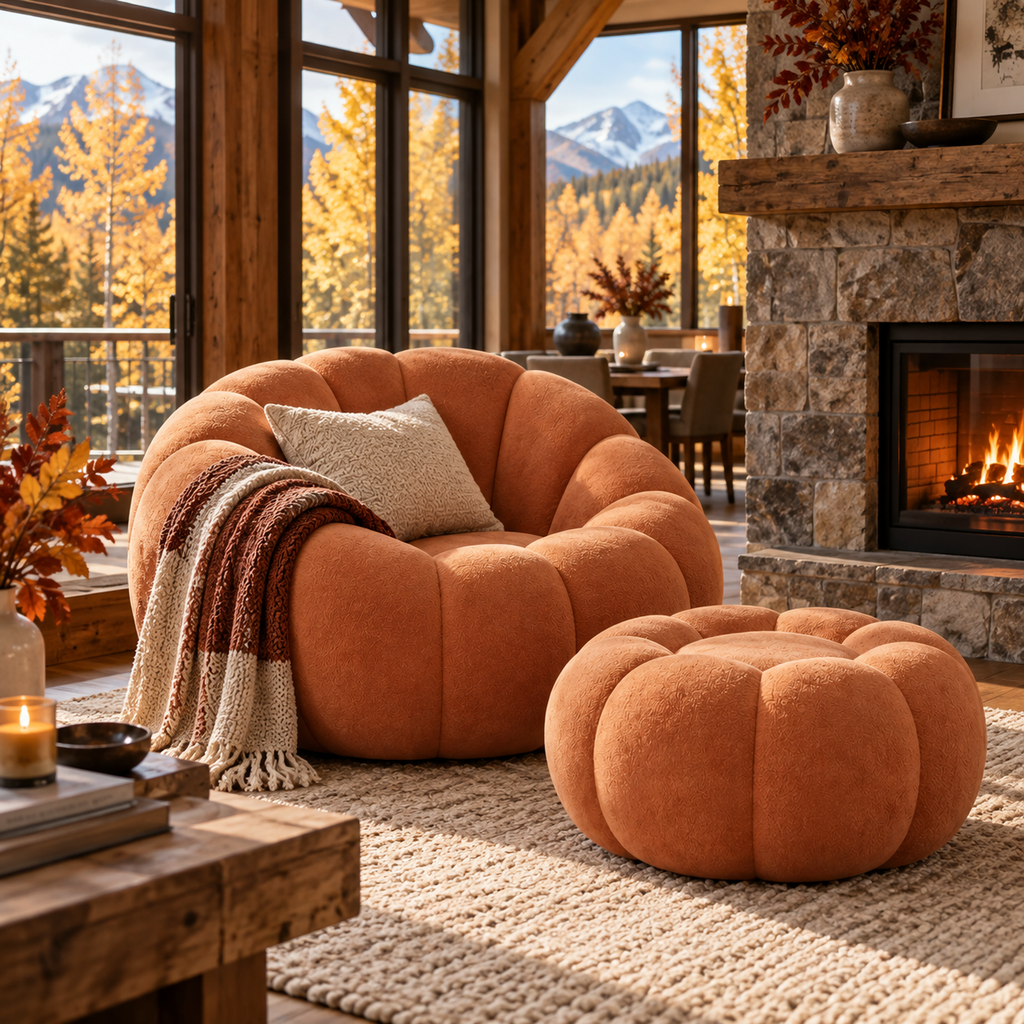 Autumn Cloud Pumpkin Lounge Chair & Ottoman – Rust Brown, additional product view 3 of 5