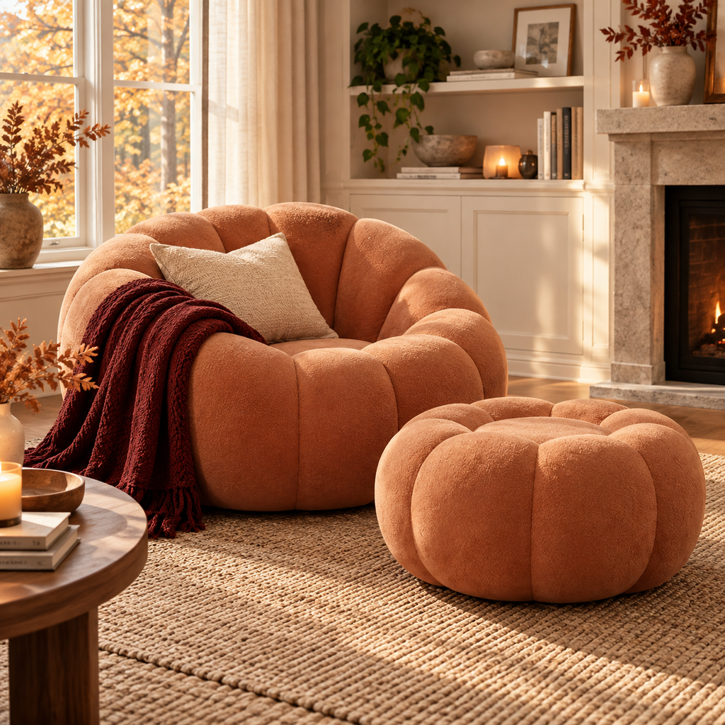 Autumn Cloud Pumpkin Lounge Chair & Ottoman – Rust Brown, additional product view 2 of 5