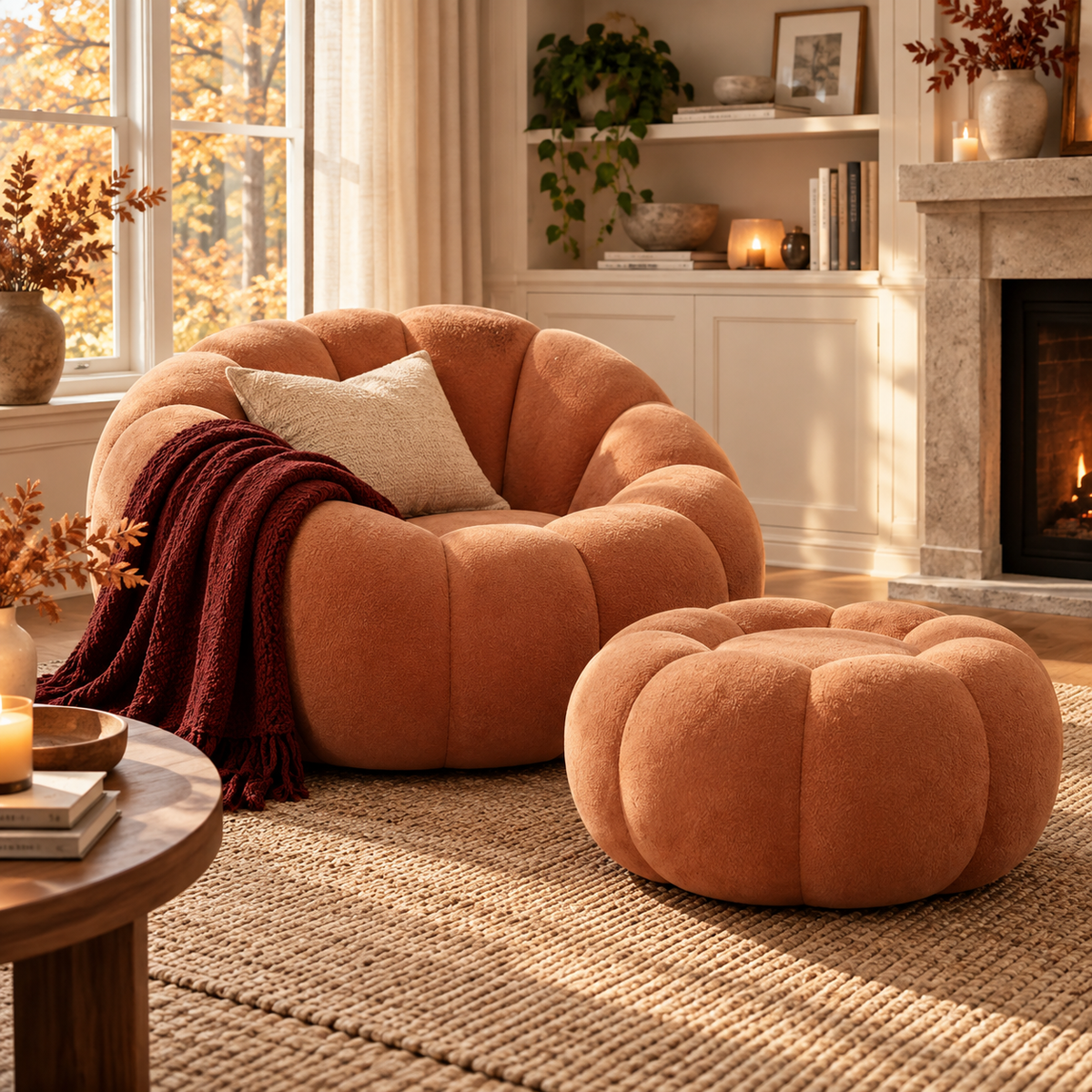 Autumn Cloud Pumpkin Lounge Chair & Ottoman – Rust Brown, additional product view 2 of 5
