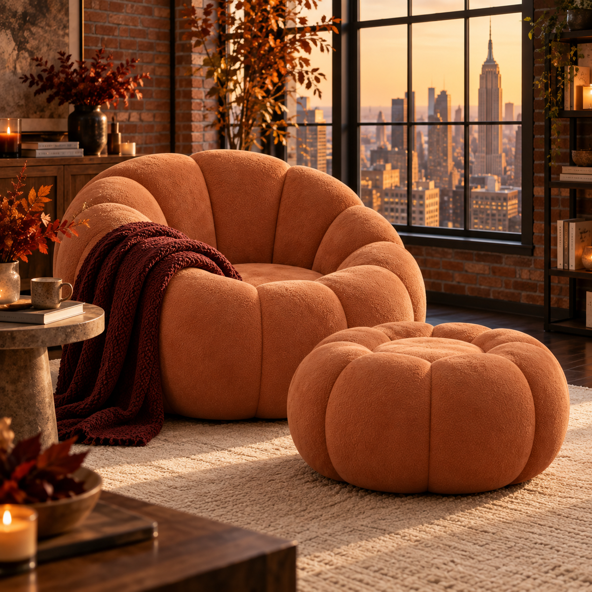Autumn Cloud Pumpkin Lounge Chair & Ottoman – Rust Brown