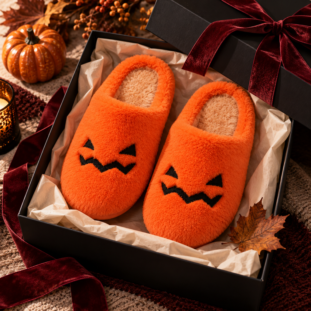 Pumpkin Halloween Slippers – Cozy Jack-O’-Lantern House Shoes, additional product view 4 of 5