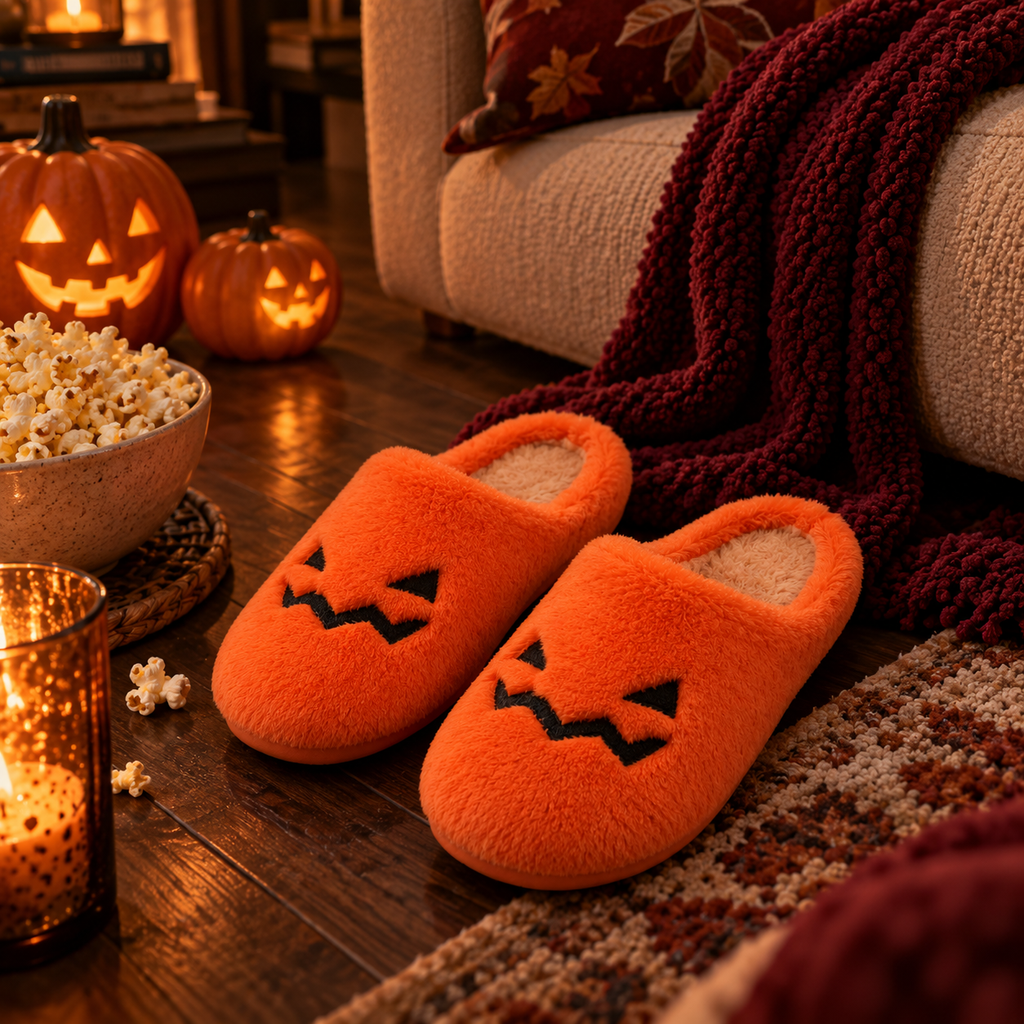 Pumpkin Halloween Slippers – Cozy Jack-O’-Lantern House Shoes, additional product view 3 of 5
