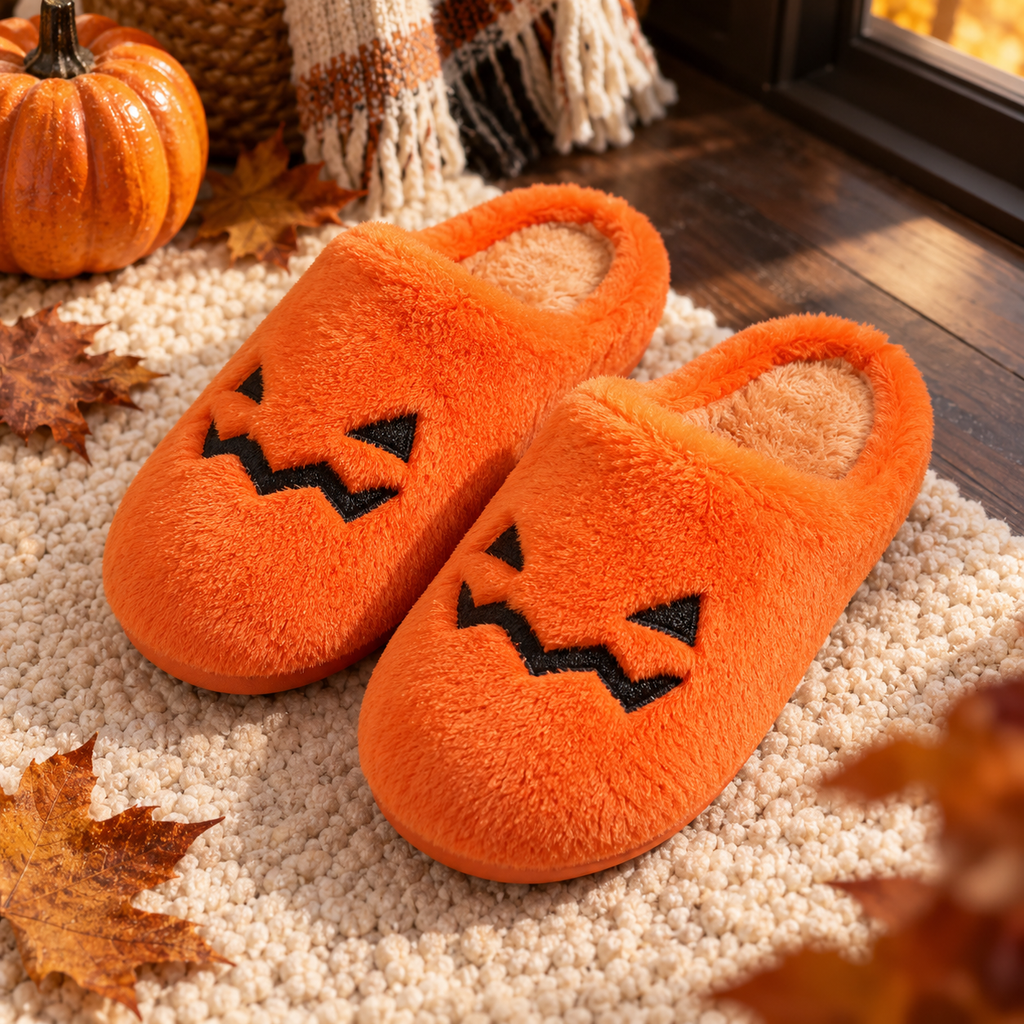 Pumpkin Halloween Slippers – Cozy Jack-O’-Lantern House Shoes