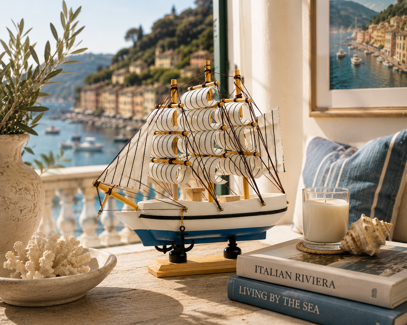 Portofino Memory – Italian Riviera Wooden Sailboat Décor