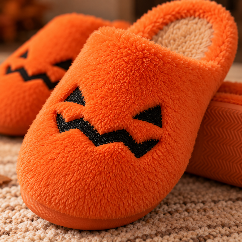 Pumpkin Halloween Slippers – Cozy Jack-O’-Lantern House Shoes, additional product view 5 of 5