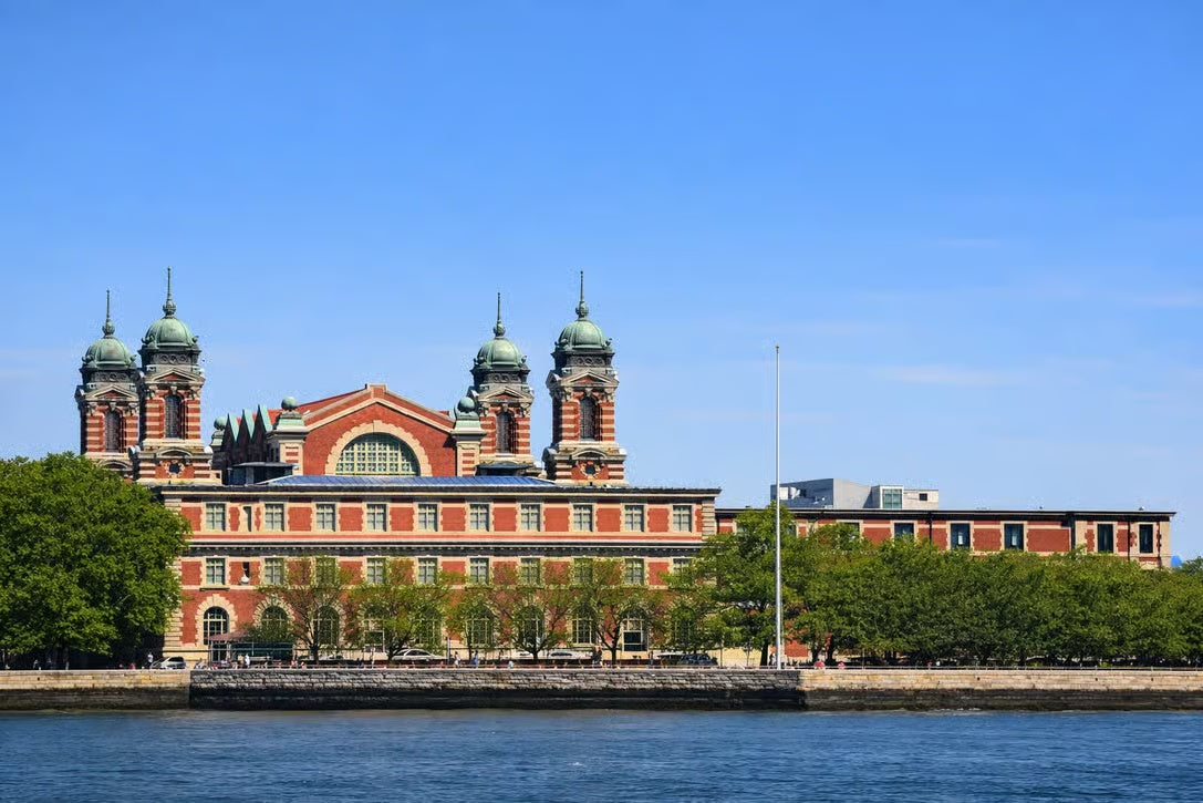 Historic Ellis Island Immigration Station building in New York Harbor