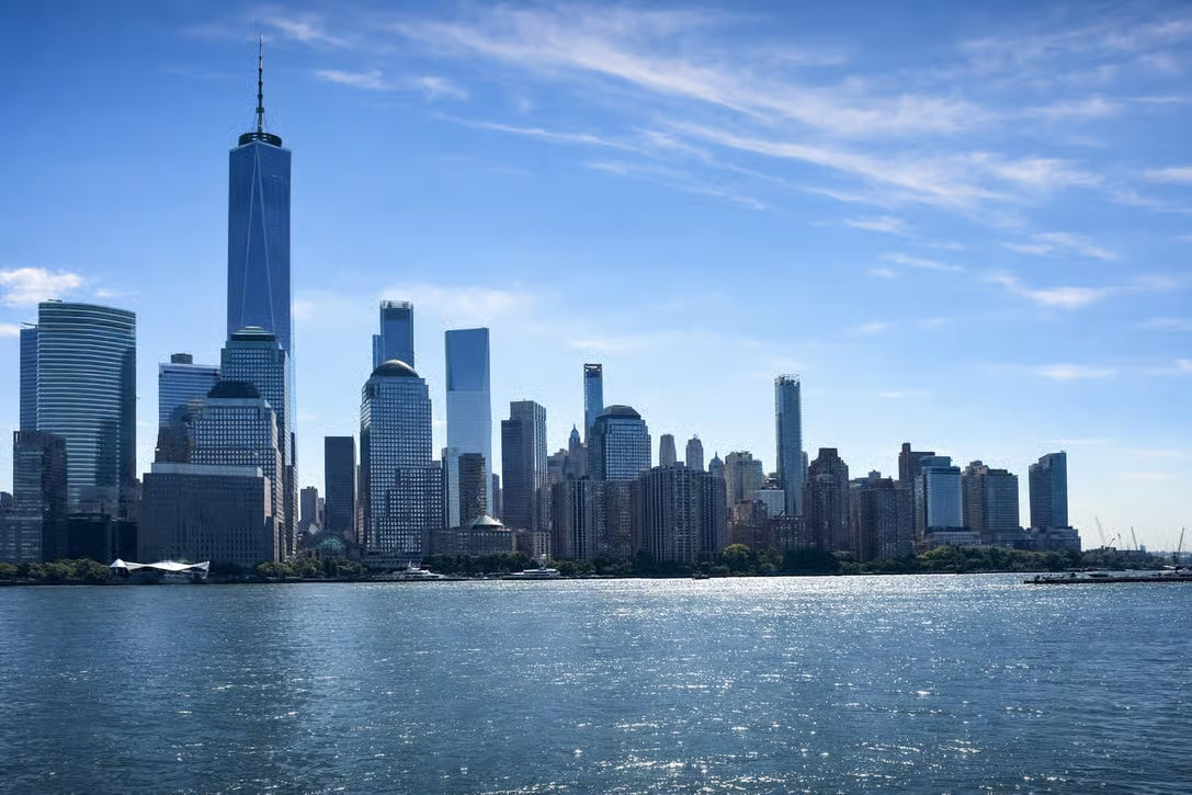 Lower Manhattan skyline viewed across New York Harbor