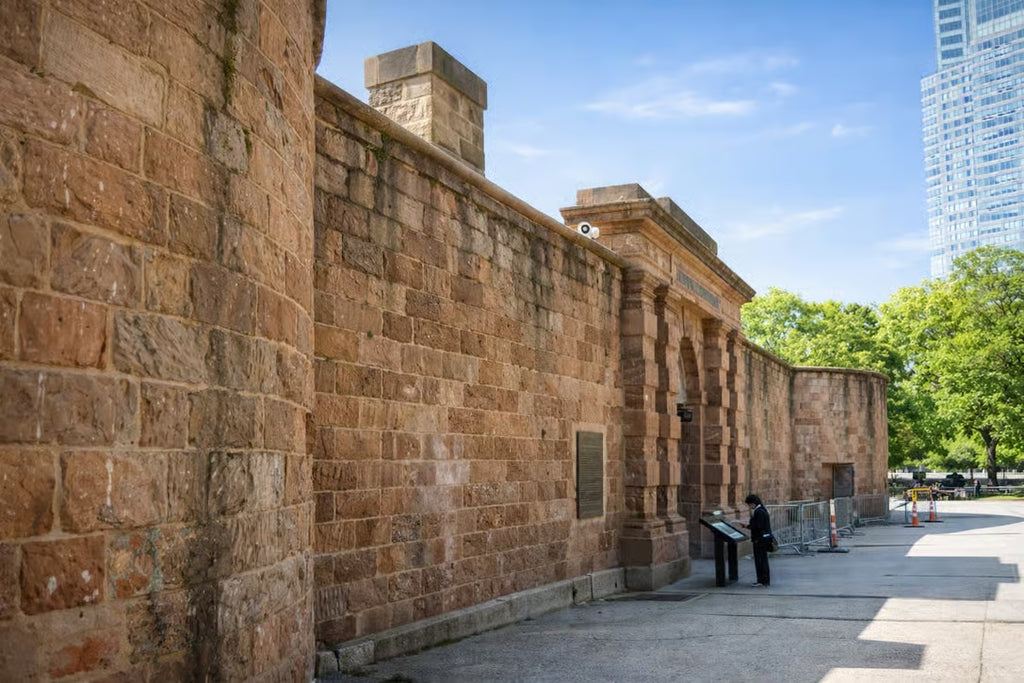 Historic stone building along the Statue of Liberty and Ellis Island heritage visit