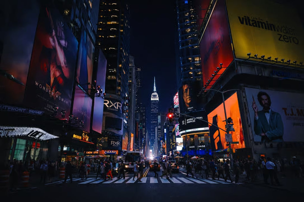 Times Square and New York City illuminated at night during a birthday limousine experience
