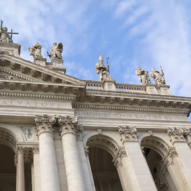 Statues and ornate facade of the Basilica of St. John Lateran in Rome