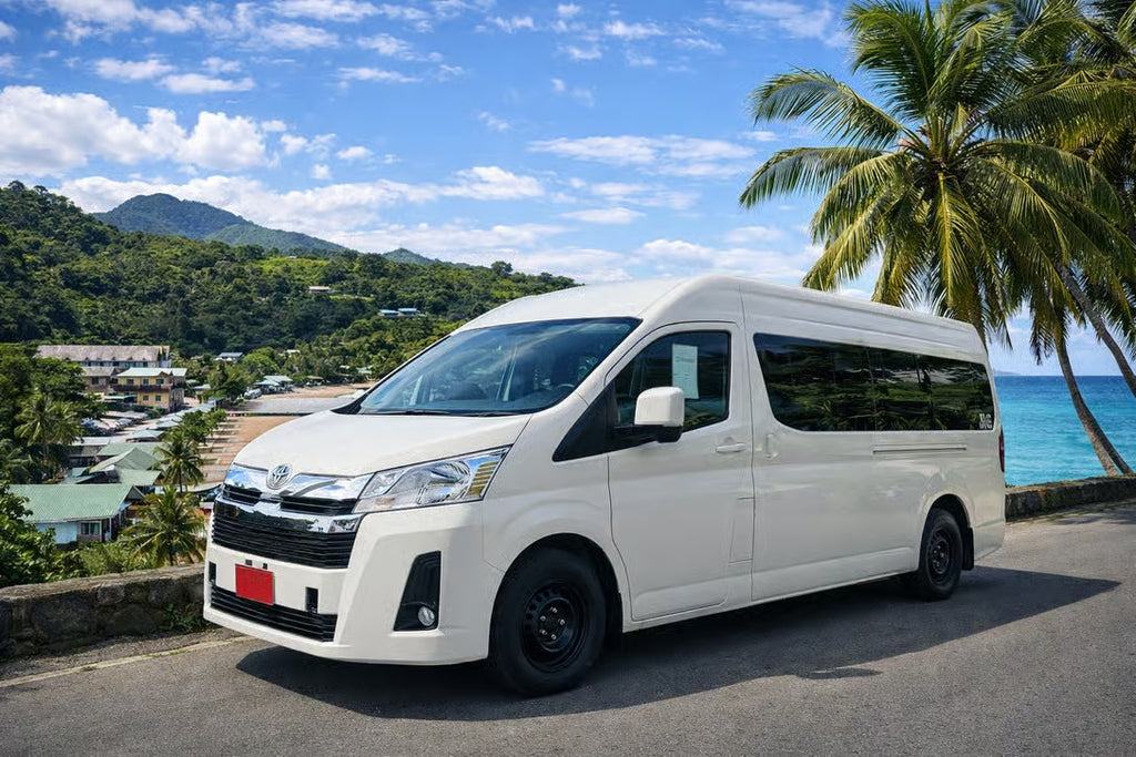 Private white passenger van used for a Saint Lucia guided island shore excursion