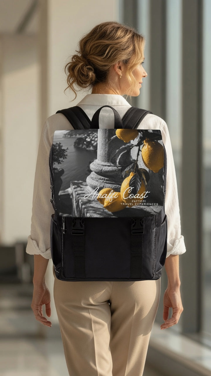 Luxury Amalfi Coast Backpack | Black & White Collection | Premium Oxford Canvas Travel Backpack